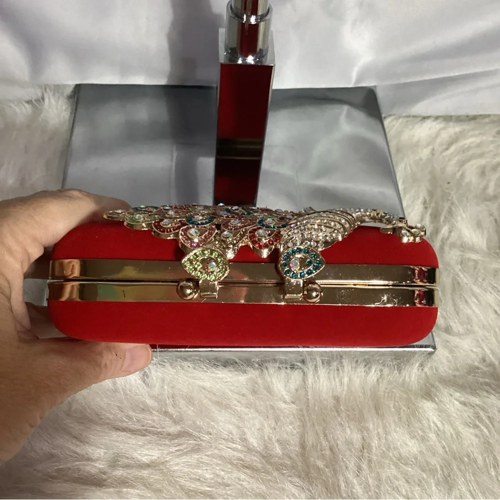 Gorgeous “Jeweled” Rhinestone Peacock Clutch Shoulder Bag NWOT